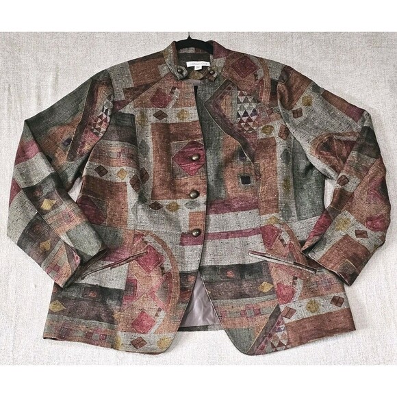 Coldwater Creek Sz 20 Blazer Fitted Southwestern Tapestry Jacket Tweed Texture - Picture 1 of 7